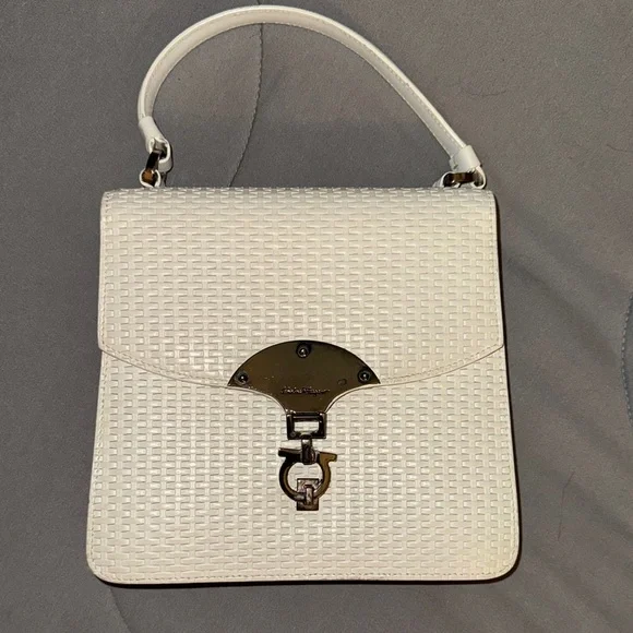 EUC Vintage Savatore Ferragamo White Textured Satchel Bag with Silver Hardware - Picture 1 of 14